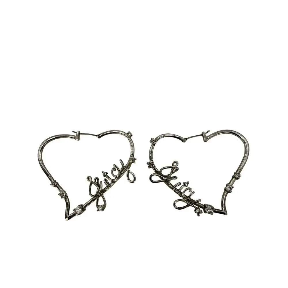 Vintage Juicy Couture Silver Heart Hoop Earrings - Script Detail